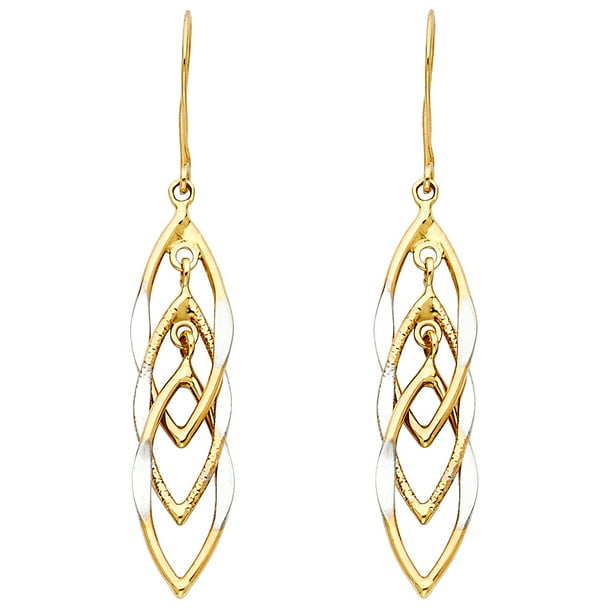 14k Yellow Gold Dangling Earrings, 40mm x 22mm 14k Yellow Gold Dangling Earrings, 40mm x 22mm